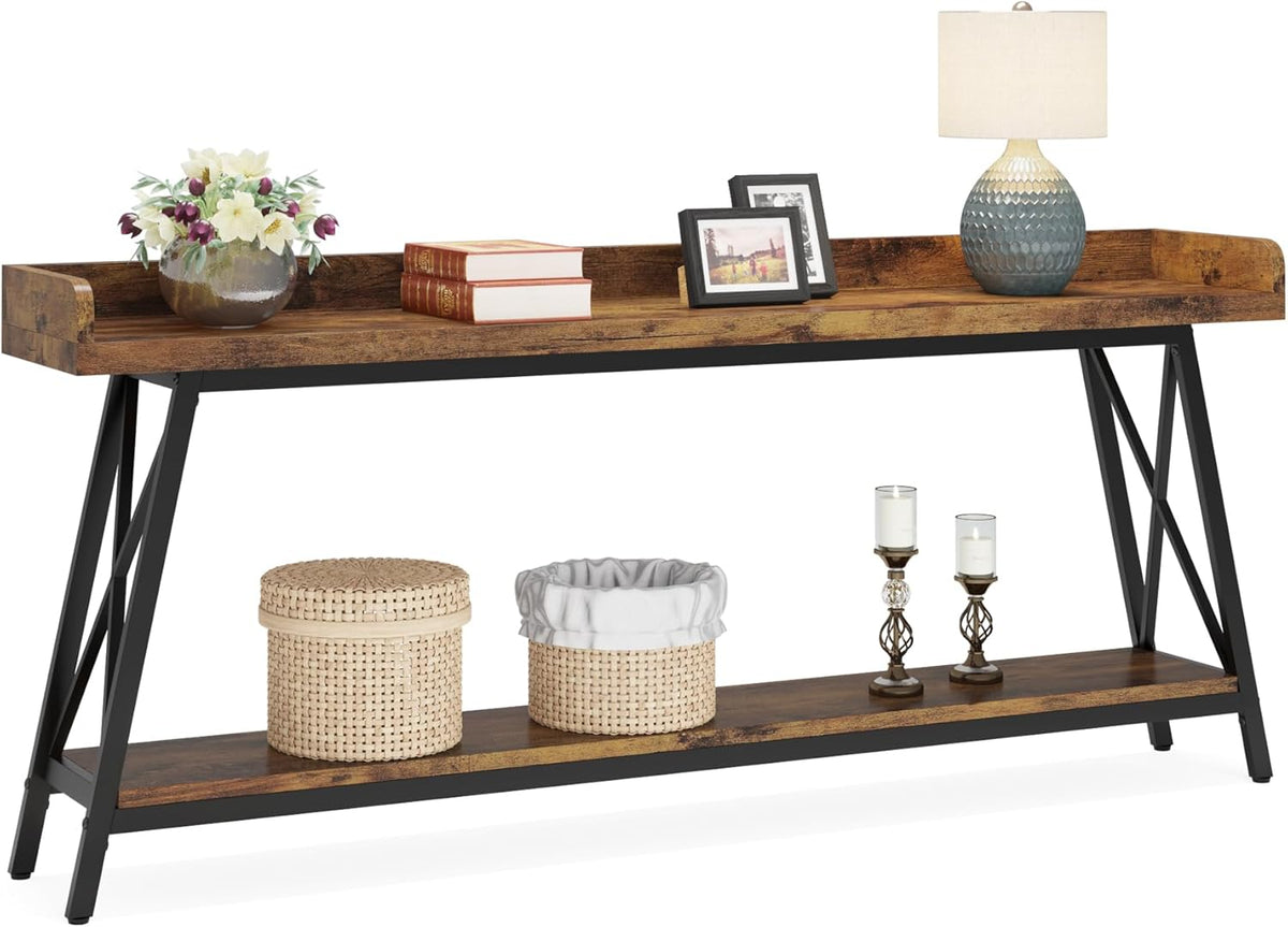Tribesigns Console Table Rear Sofa Extra Long 180 cm Industrial Style for Living Room Narrow Entrance Long Table Brown