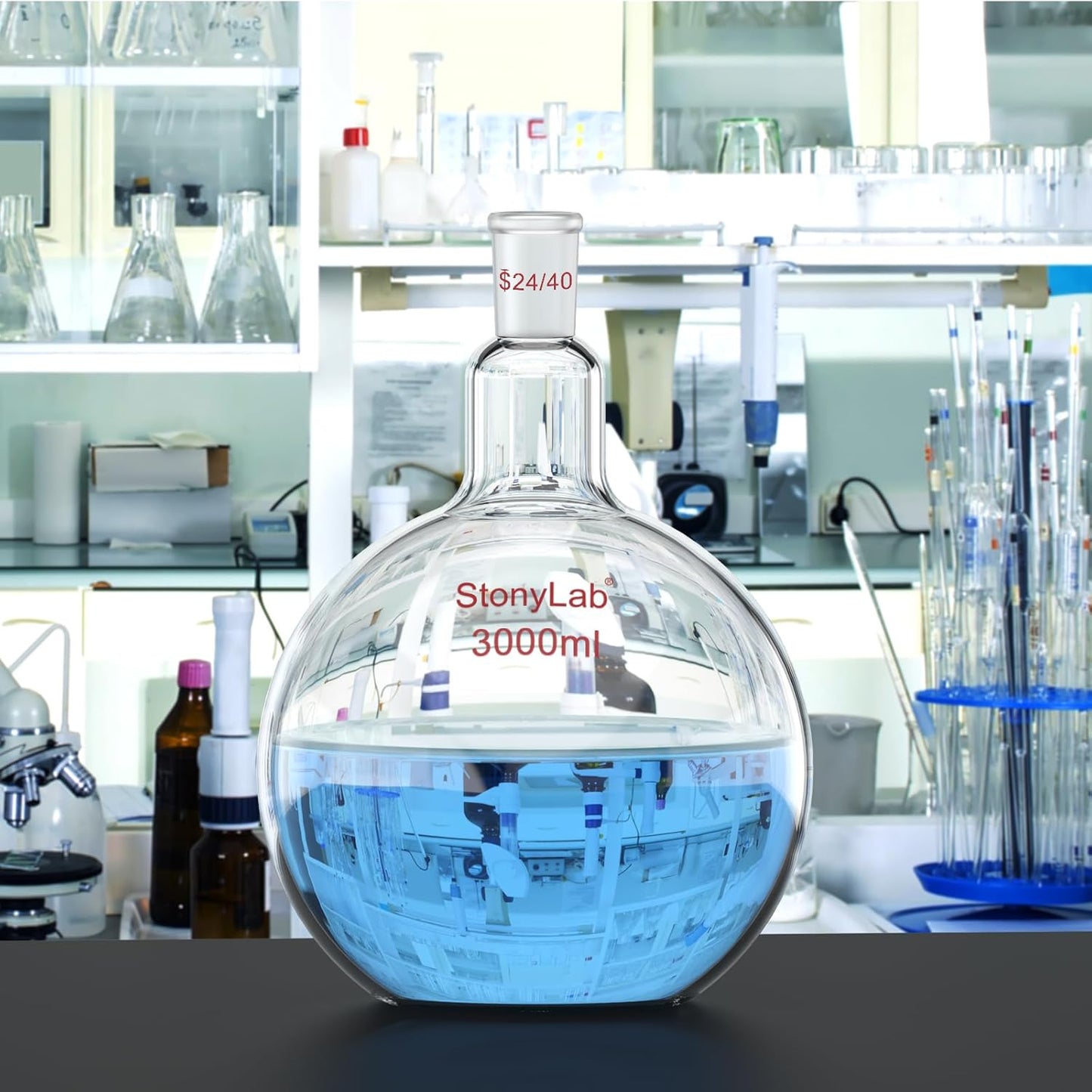 Kookkolf met platte bodem – Bolkolf – Laboratoriumkolf – Destillatiekolf – Refluxkolf – 3000 ml – Borosilicaatglas 24/40