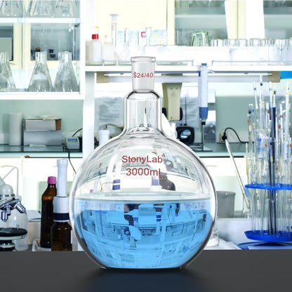 Kookkolf met platte bodem – Bolkolf – Laboratoriumkolf – Destillatiekolf – Refluxkolf – 3000 ml – Borosilicaatglas 24/40