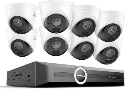 SANNCE POE Bewakingscamera-set 5MP 8CH NVR + 8 x 3MP waterdichte camera's met slimme IR-LED's, Bewegingsdetectie, APP-melding, Nachtzicht tot 30 meter