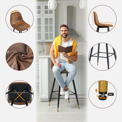 MEUBLE COSY Barkrukken, set van 4 barstoel vintage, met rugleuning en voetensteun, van kunstsuède, vergulde metalen poten, voor bistro, café, keuken, bruin, 45,5x49x103,5cm