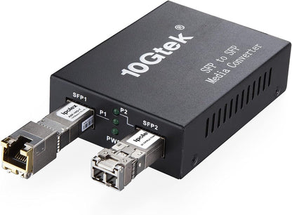 ipolex 10G Ethernet mediaconverter, 10G Dual SFP+ poort, glasvezel mediaconverter volledig verpakt met een 10GBase-T transceiver (30m@CAT.6aCAT.7) en een 10GBase-SR module (850-nm, 300m@OM2OM3MMF).