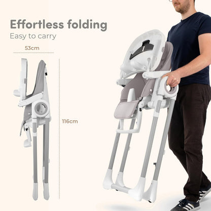 Adjustable, Collapsible, Baby High Chair with Toy Arch - Baby Highchairs with 7 different heights, Adjustable seat with 5 different positions - High chairs, Removable tray, Clean to sweep, Comfortable - QUORE