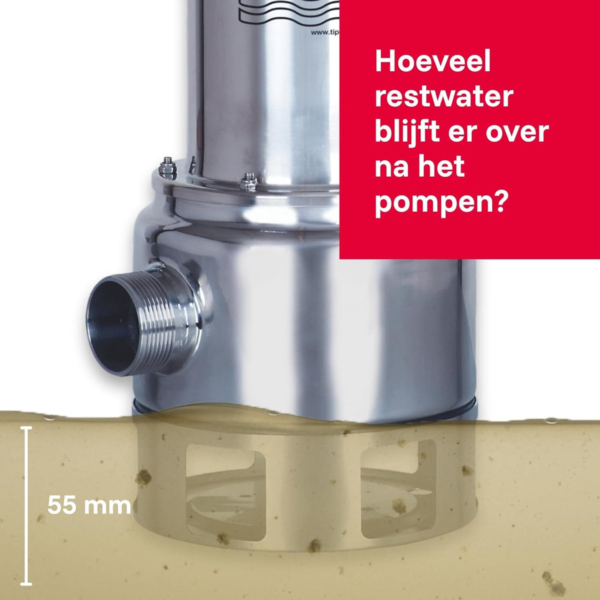 Vuilwaterpomp – Dompelpomp – Bouwpomp – Afwateringspomp – Pomp – 19.500 l/u Debiet – Roestvrijstalen Loopwiel