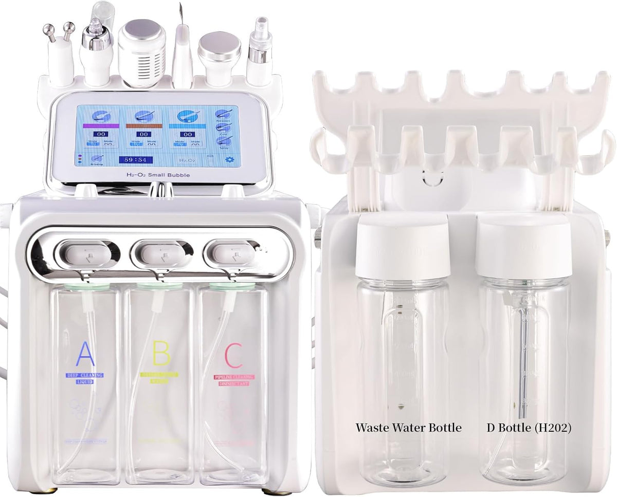 Aquafaciaal apparaat 6-in-1 – Hydrodermabrasie apparaat – Gezichtsmachine – Huidverzorgingsapparaat – Waterstof zuurstof gezichtsbehandeling – 6 opzetstukken – Touchscreen met 10 intensiteitsniveaus en 4 modi