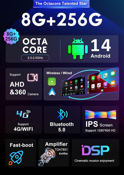 [8GB+256GB] Android 14 2 Din Autoradio for Peugeot 3008 5008 [2009-2018]-[Ingebouwd CarPlay/Android auto/DSP/GPS]-IPS 2.5D 9 Inch-Camera +MIC-DAB/Stuurbediening/Bluetooth 5.0/Mirror Link/WiFi