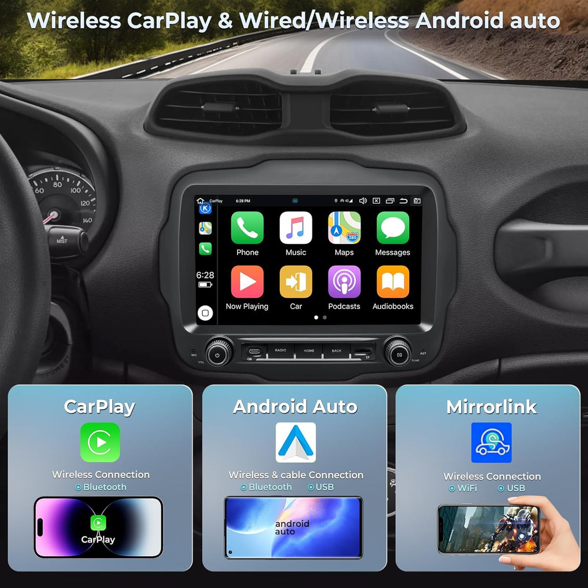 Android 14.0 Autoradio voor Jeep Renegade 2015-2020 met 9 Inch Touchscreen GPS Navigatie Radio Ondersteuning 4G DSP TPMS OBD Draadloze Carplay/Android Auto 4+64GB