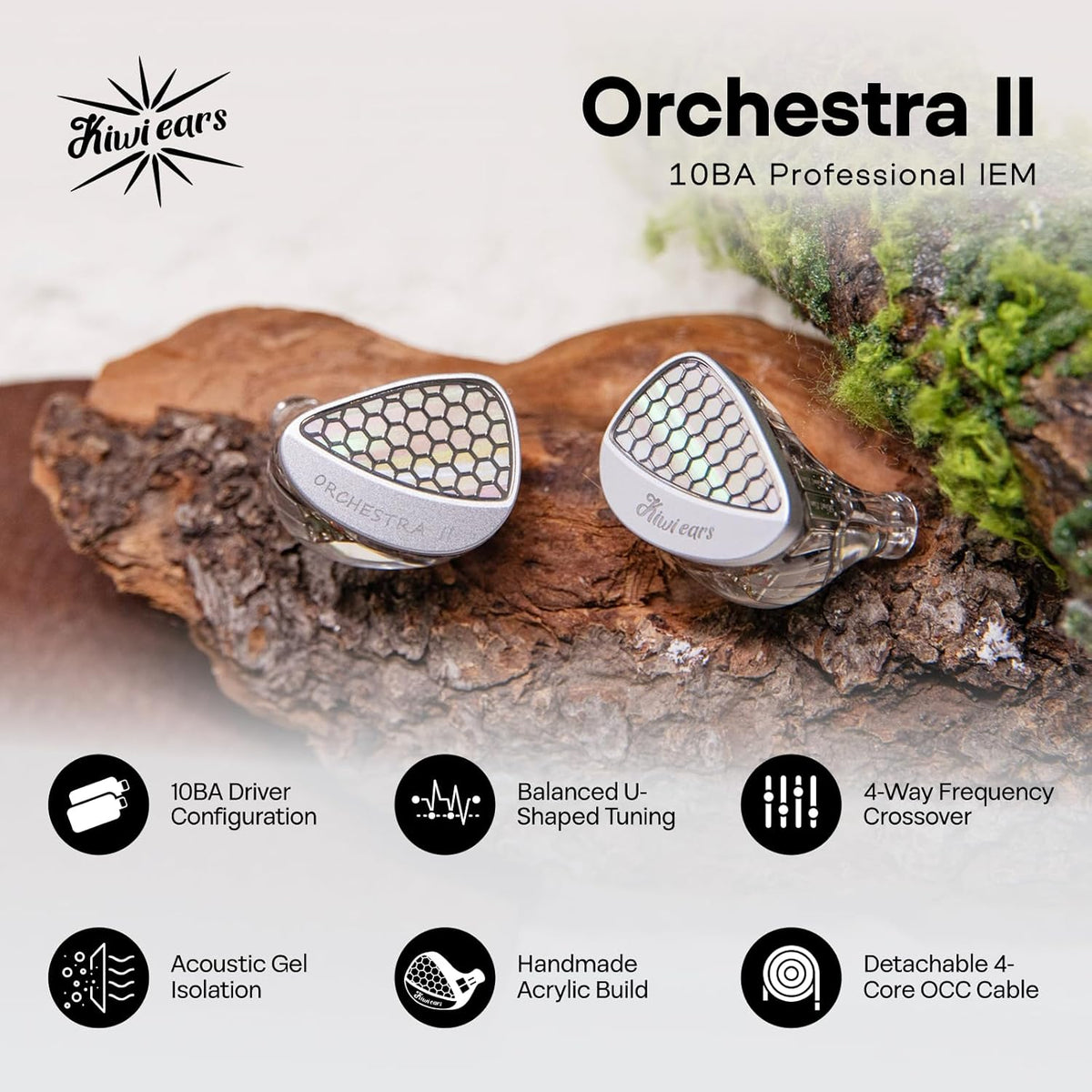 In-Ear Monitor – IEM Oordopjes – In-Ear Hoofdtelefoon – Monitor Oortjes – Zilverkleurig – 10 Balanced Armature Drivers per Oor – Handgemaakte Behuizing met Goede Geluidsisolatie
