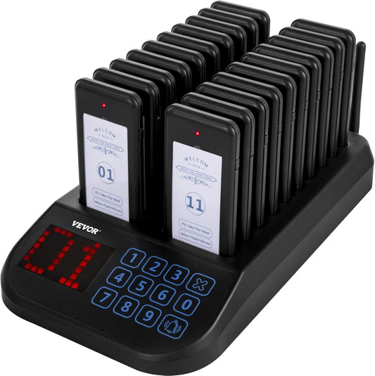 Vevor - Restaurant Pager Systeem - Walkie Talkie - Portofoon - Draadloos Oproepsysteem - Touchscreen - 500M - Oproepsysteem Horeca - Restaurant Zoemer - 16 Piepers - Zwart