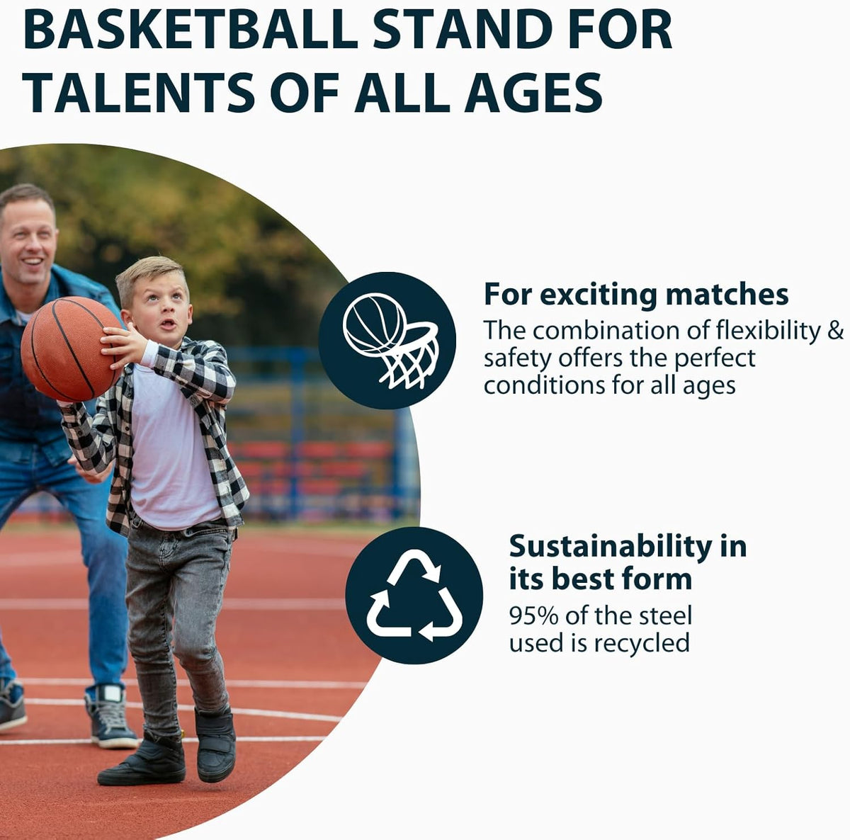 HUDORA RoCo Basketbalstandaard, in hoogte verstelbaar, opvouwbare basketbalkorf, geschikt voor binnen en buiten, voor kinderen en jongeren, basketbalmand met standaard, grijs