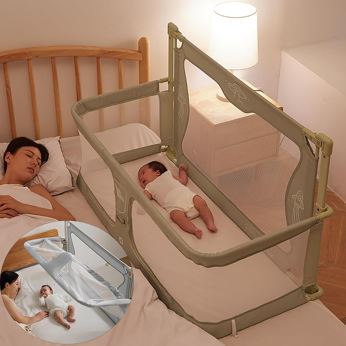3 in 1 schaalbare babywieg, babybijzetbed, 120x50cm, verstelbare hoogte, opvouwbaar babybedje, baby co-sleeping bed met klamboe, ademend en zichtbaar gaasvenster, voor baby's van 1 tot 36 maanden (Co