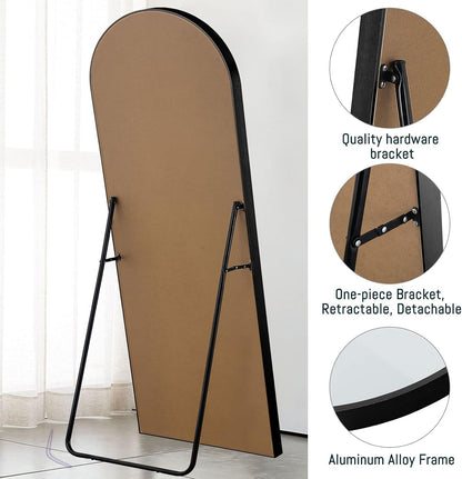 Boogspiegel – Volledige Lengtespiegel – Staande Spiegel – Slaapkamerspiegel – Grote Spiegel – Aluminium Frame – Onbreekbaar Glas – 165,1 x 55,9 cm – Zwart