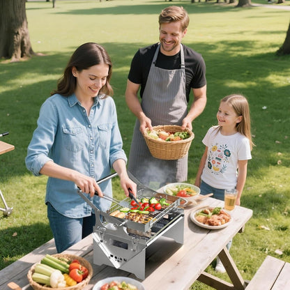 Barbecuegrill, draagbare barbecuegrill voor buiten, roestvrijstalen houtskoolgrill, opvouwbare BBQ-roker voor picknick, tuin, terras, camping, reizen, wandelen