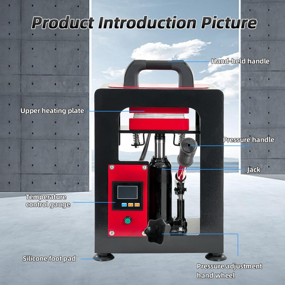 Handmatige hydraulische hittepersmachine, 5T handmatige hydraulische warmtepers warmtepers machine dubbele verwarming plaat colofonium extractiemachine (rood)
