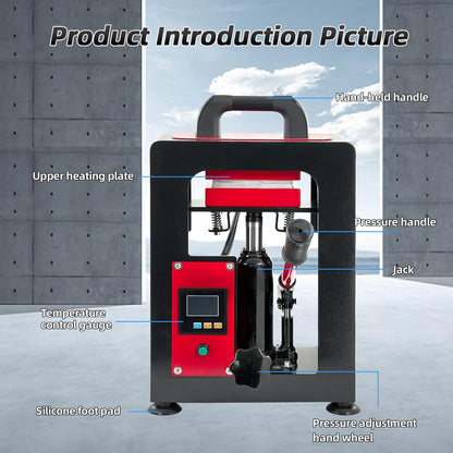 Handmatige hydraulische hittepersmachine, 5T handmatige hydraulische warmtepers warmtepers machine dubbele verwarming plaat colofonium extractiemachine (rood)