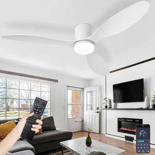 Grote Plafondventilator Met Verlichting En Afstandsbediening Voor De Slaapkamer, Moderne Plafondventilator Voor Binnen Met Lampen, 6-snelheden Stille DC-motor, Geheugenfunctie Dimbare Led-White||52in