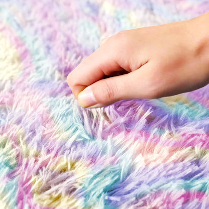AMEHA Regenboog Pluche Tapijten Woonkamer Slaapkamer Groot 200x290 cm Kleurrijke Zachte Pluche Antislip Vloerkleed voor Kinderkamer Meisjes Jongens Kinderen Tapijt Niet-uitscheurend