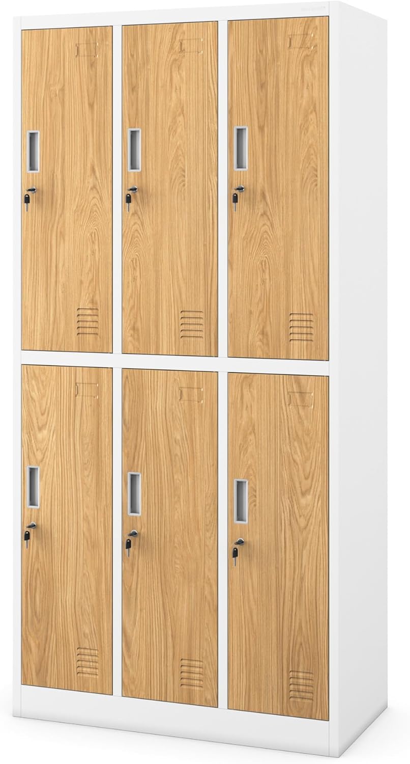 Jan Nowak Spind Metal Cabinet with 6 Compartments, Lockable Cabinet, 185 x 90 x 45 cm, Metal Wardrobe with Ventilation, Clothes Rail, Robust, Social Space Cabinet - QUORE