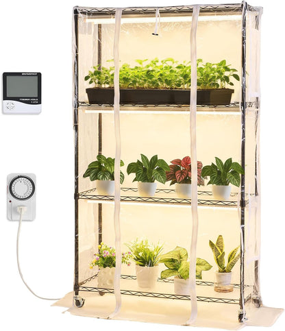 VEVOR Indoor Greenhouse with Grow Lights, Plant Stand with 4 Levels, Display Height 150 cm with Transparent Cover, Timer and Hygrometer, 180 W Full Spectrum Attachment Lights - QUORE