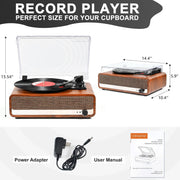 Platenspeler - Geïntegreerde Luidsprekers - Vintage Fonograaf - met Bluetooth-Riemaandrijving - 3 snelheden - voor Muziekgenot - Woondecoratie - Hout - Oranje/Geel