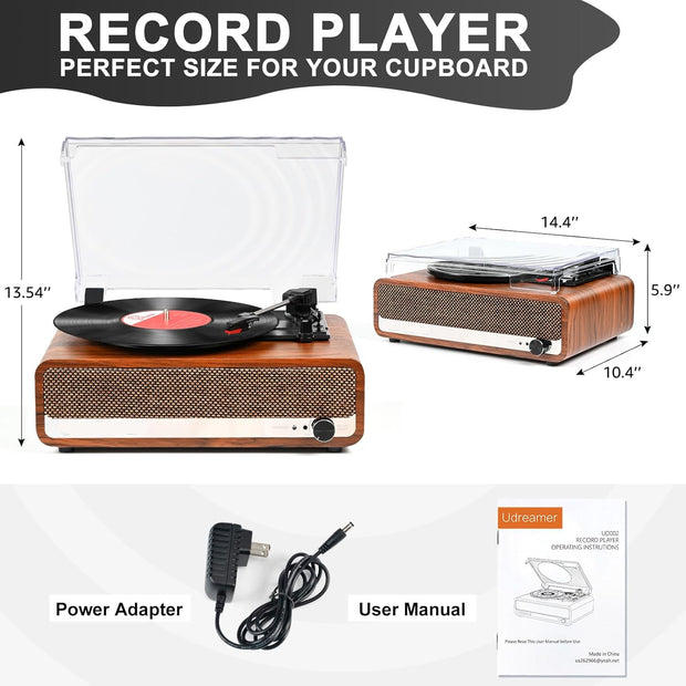 Platenspeler - Geïntegreerde Luidsprekers - Vintage Fonograaf - met Bluetooth-Riemaandrijving - 3 snelheden - voor Muziekgenot - Woondecoratie - Hout - Oranje/Geel