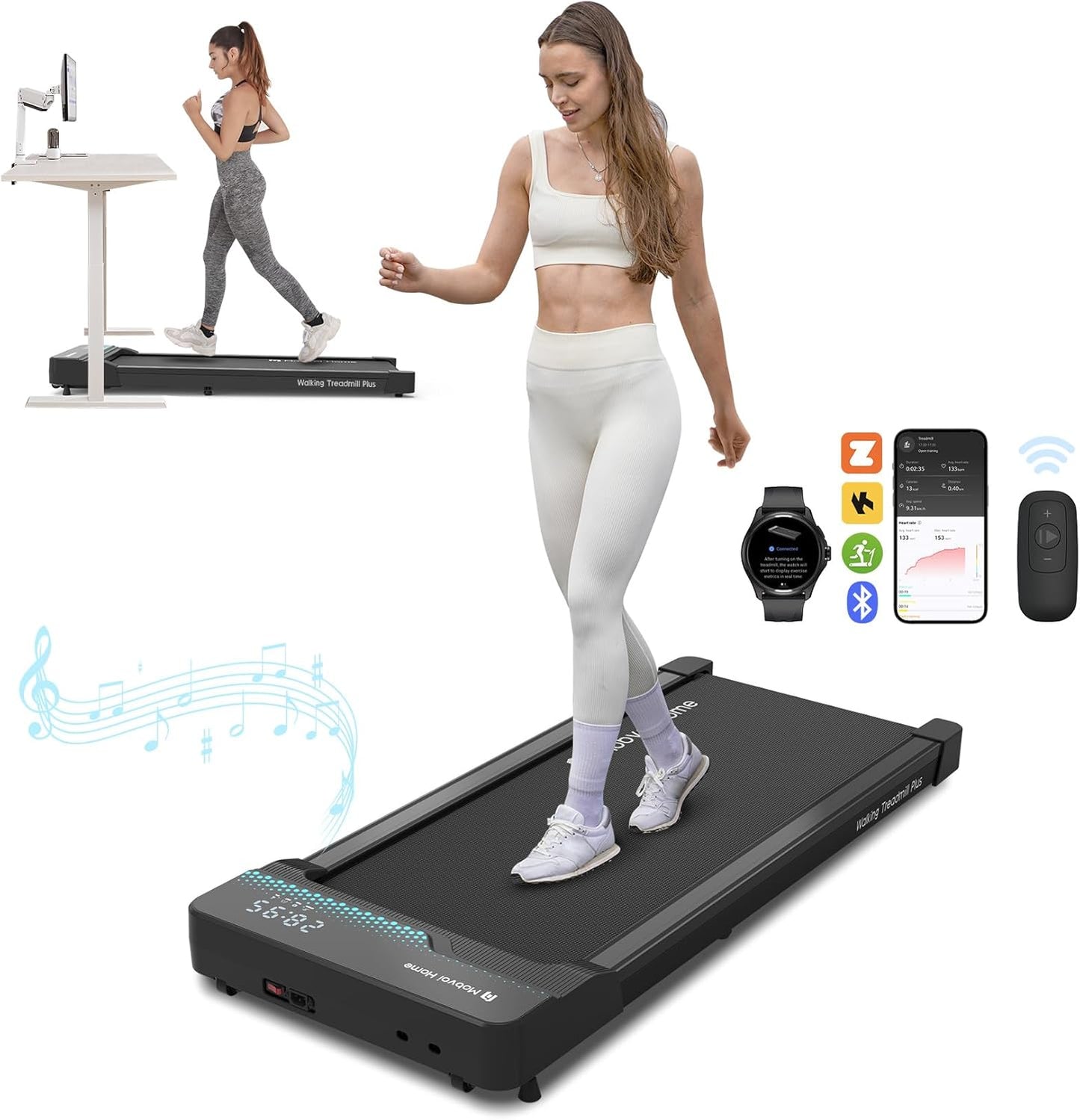 Loopband - Elektrische Loopband - Wandelpad - Wandel-Joggingmachine - met Helling - Ruimtebesparend - 2.25 pk - LED-display - Instelbare Snelheid - 12 km/u - voor Thuis - Onder het Bureau - 123 x 52 x 13 cm - Zwart