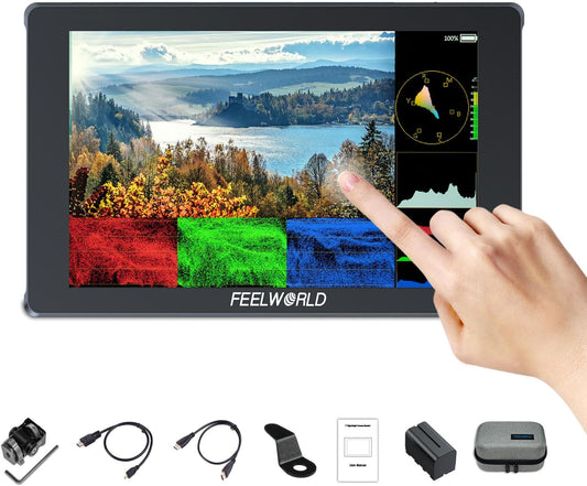 FEELWORLD F7 PLUS 7 Inch 1200Nit Camera Field Monitor 4K HDMI Touchscreen Camera Monitor met 4K HDMI2.0 In/Uitgang,1920x1080 IPS,3D LUT,HDR Golfvorm,Inclusief Oplaadbare F750 Batterij en Tas