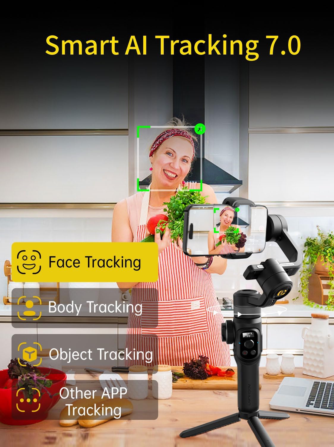 AOCHUAN Gimbal Stabilizer voor smartphone, 3-assige industriestandaard gimbals w/360 ° rotatie, telefoonstabilisator ingebouwde verlengstang, professionele gimbal w/vullicht voor iPhone/Android-Smart