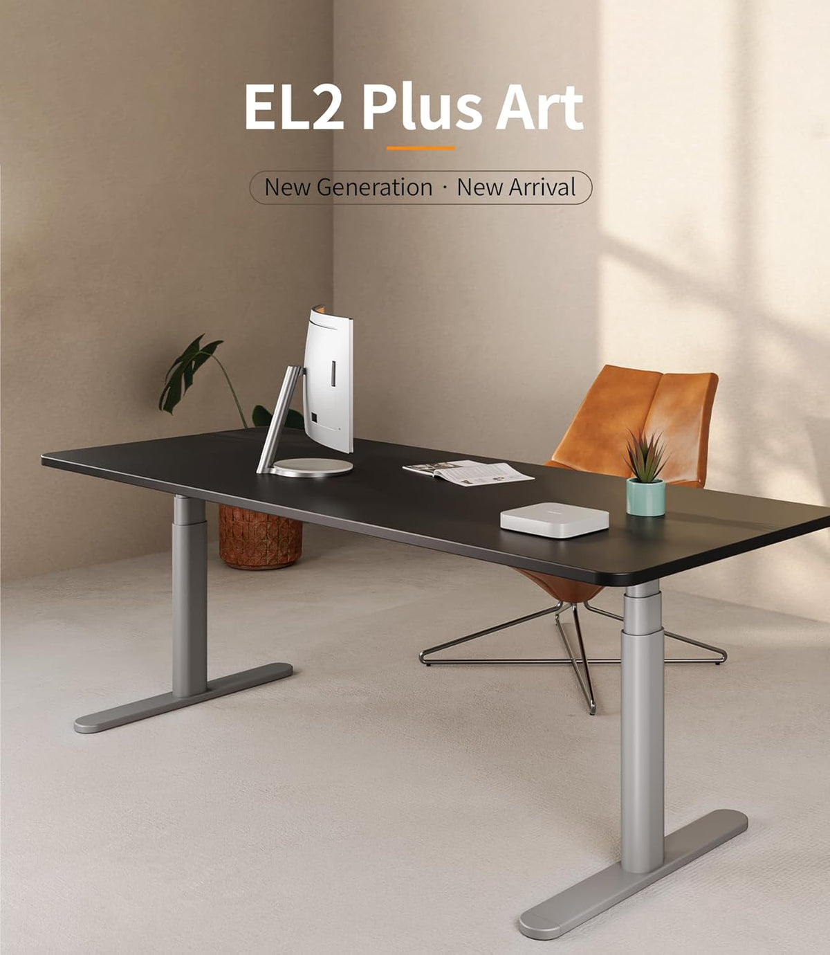 MAIDeSITe In hoogte verstelbare Bureau EL2 Plus Art Elektrisch Bureau met 2 krachtige motoren, elegant ovalen tafelframe, 4 geheugenhoogtes en botsbeveiliging (Grijs)