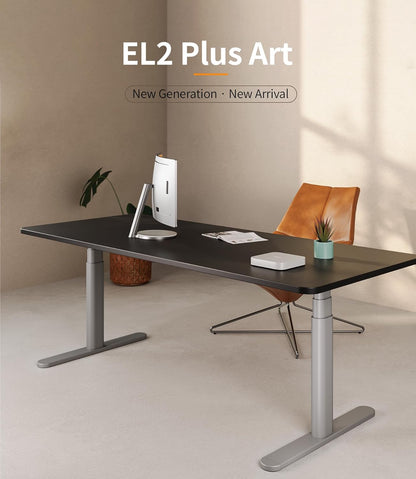 MAIDeSITe In hoogte verstelbare Bureau EL2 Plus Art Elektrisch Bureau met 2 krachtige motoren, elegant ovalen tafelframe, 4 geheugenhoogtes en botsbeveiliging (Grijs)