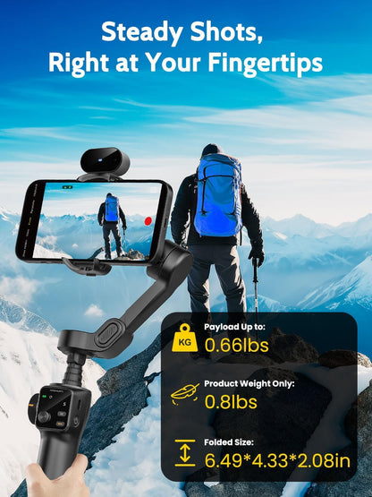 AOCHUAN 3-assige cardanische stabilisator voor iPhone en Android, GEEN APP AI-tracking, 7,8 inch ingebouwde verlengstang, telefoonstabilisator voor video-opname, OLED-display, triggerknop, sport