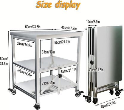 AMSXNOO Serveerwagen roestvrij staal, 3 planken opvouwbare transportwagen opslag rek rek keukentrolley trolley met wielen, multifunctionele trolley voor restaurant hotel school huishoudelijke wagen