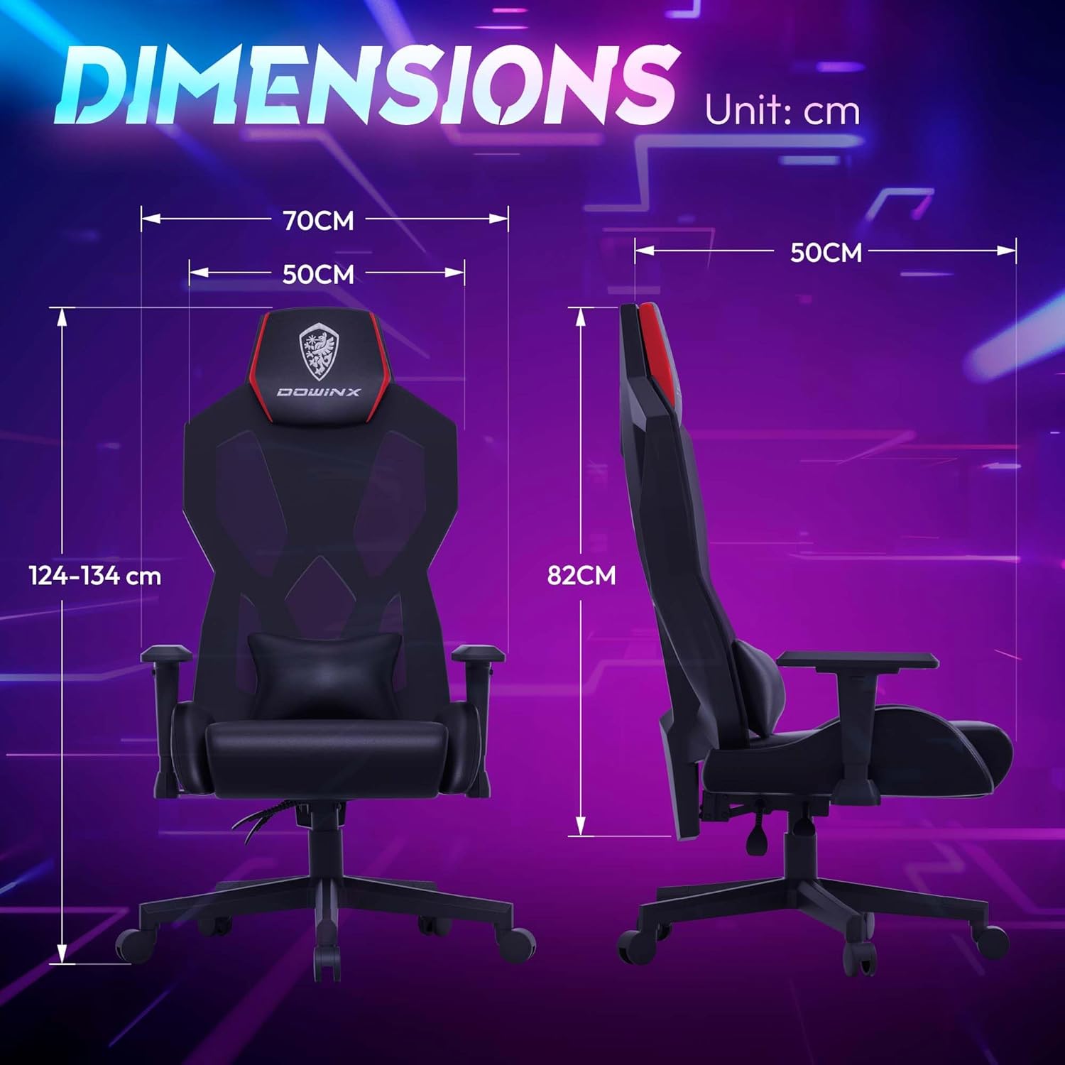 Dowinx LED Gaming Chair with Adjustable 5D Armrests, RGB Ergonomic PU Leather Gaming Chair with Adjustable Lumbar Support for Adults (Red) - QUORE