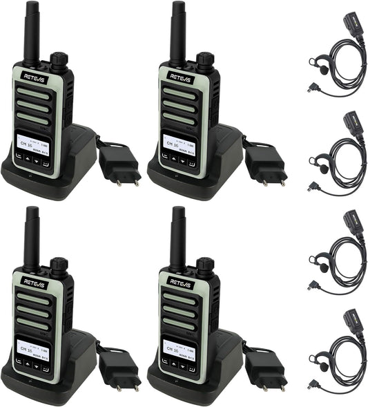 Retevis RB666S Walkie Talkies Professional, portofoon met Type-C snelladen, High-Definition audio, LCD-scherm, draagbaar, VOX en oordopjes voor op kantoor (zwart, 2 paar)