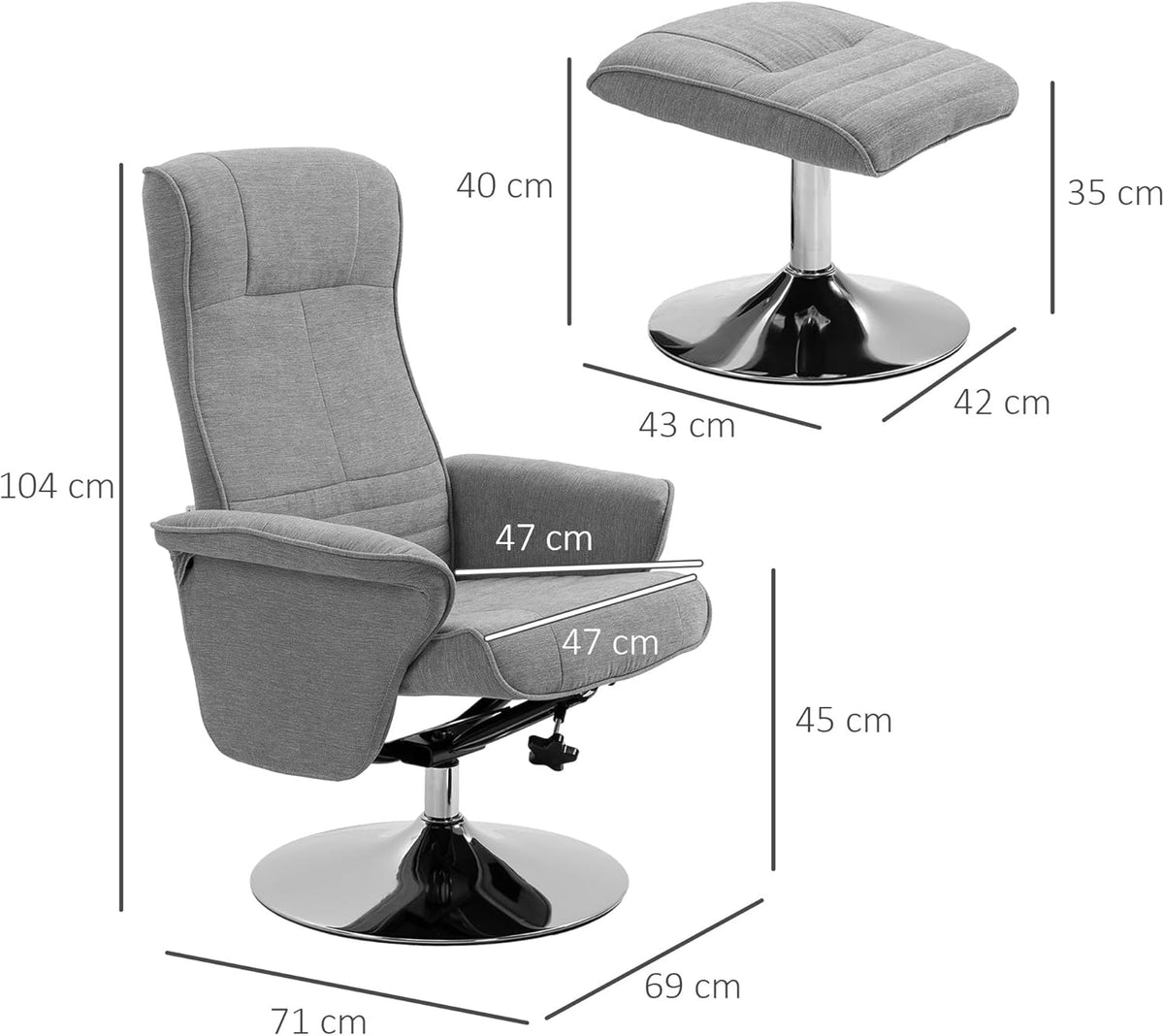 Draaifauteuil – Relaxstoel – TV-Fauteuil – Loungestoel – Fauteuil – 360° Draaibaar – Verstelbare Rugleuning – Fluwelen Bekleding – Grijs