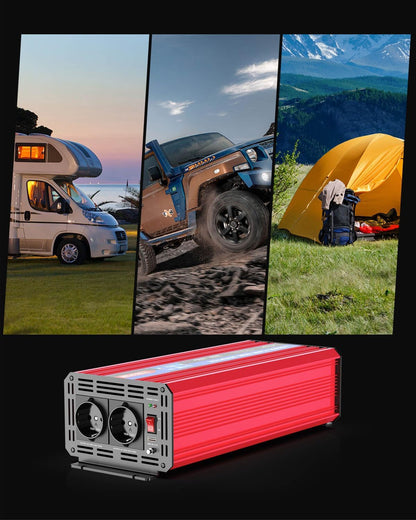Omvormer 12v naar 230v Zuivere Sinus 3000W Spanningsomvormer met 2 EU Stopcontacten, USB-interface, LCD-Display,Draadloze Afstandsbediening