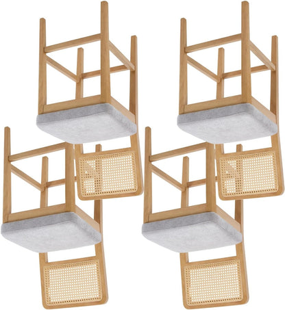 chairus Set of 4 Bar Stools, Chenille Bar Chair with Rattan Backrest, Retro Wood, Bar Stool for Dining Room, Kitchen, Grey-4 - QUORE