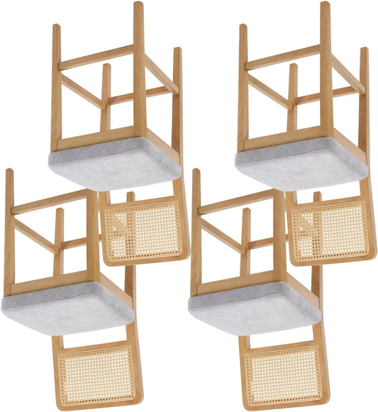 chairus Set of 4 Bar Stools, Chenille Bar Chair with Rattan Backrest, Retro Wood, Bar Stool for Dining Room, Kitchen, Grey-4 - QUORE