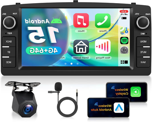 4G+64G Car Radio Android 15 für Toyota Corolla E120 2000-2007/E130 2004-2007/Altis E120 2000-2006/BYD F3 2006-2013,7'' HD Touch Screen mit Carplay Android Car GPS Wi-Fi Bluetooth FM RDS K6 - QUORE