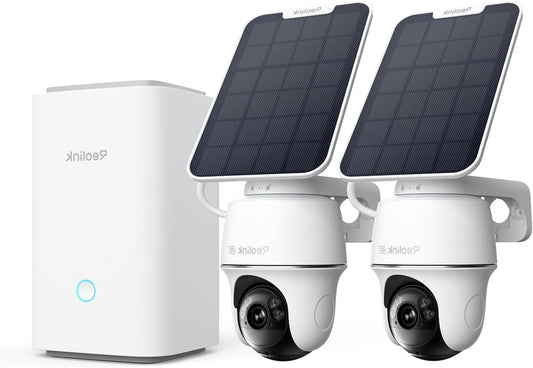 Reolink Solar Security Camera Outdoor Battery with Home Hub, 360° pans with Automatic Tracking, Colors Night Vision, Control Center, No subscription fee, 2×Argus PT Ultra+SP - QUORE