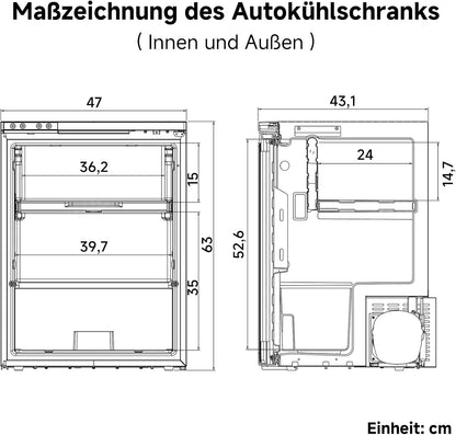 AAOBOSI 65L Compressorkoelkast, APP-Gestuurde Camperkoelkast, 12/24V DC, LED-Verlichte Voertuigkoeler, Bereikt -20 °C, Geschikt Voor Auto's, Vrachtwagens, Boten, Campers, Kamperen en Reizen