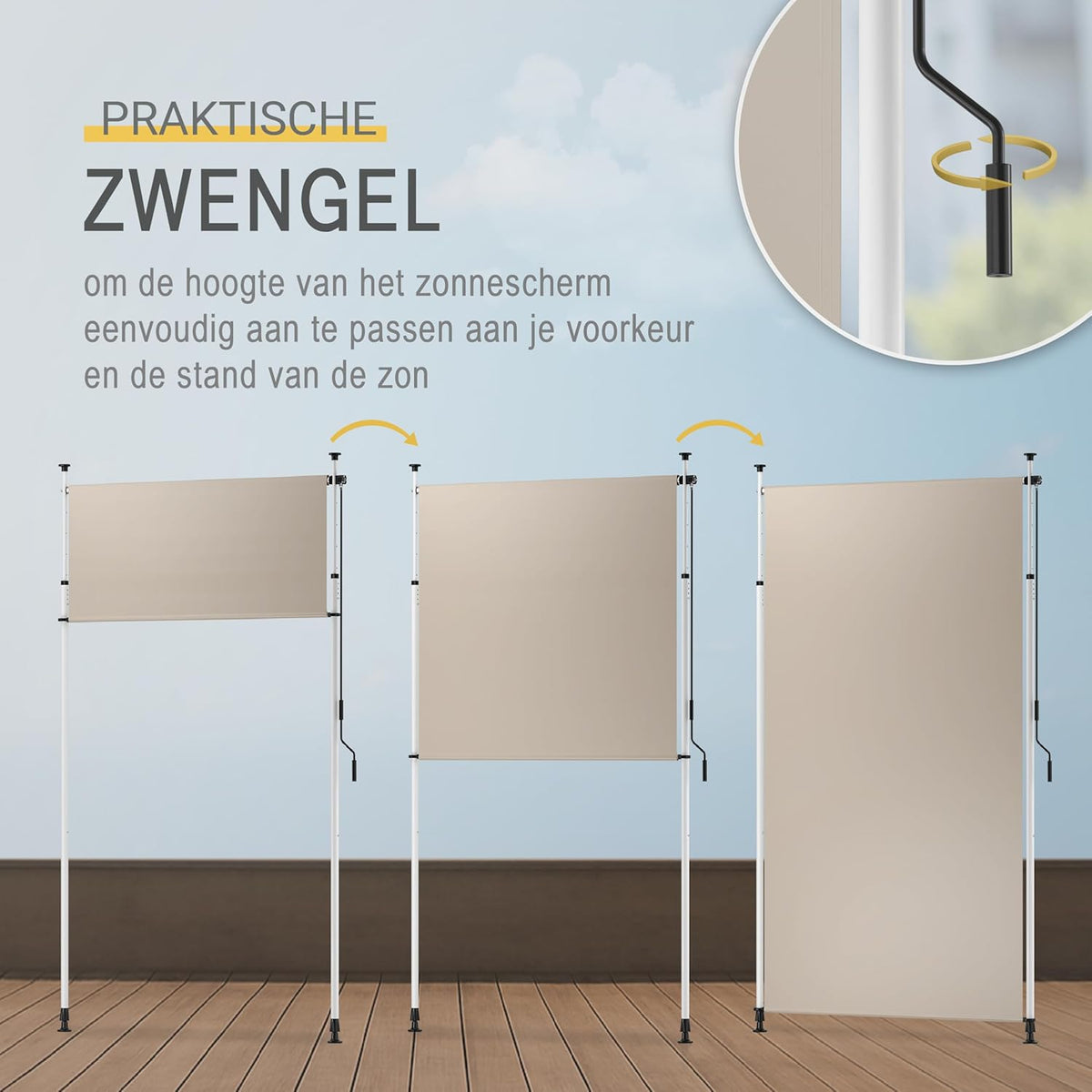 Sol Royal Balkonluifel zonder Boren 200x310cm – Privacy & Zonwering Klemluifel Verticaal Zonnescherm Buiten – Windbescherming Tuinterras Handslinger Antraciet Beige KM5