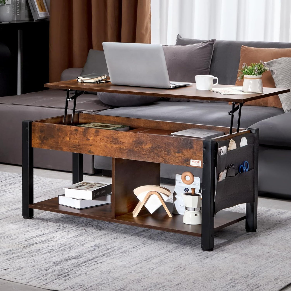 Koffietafel - Table - Coffe table - Living Room Table - Lift Top salontafel - tafel met extra opbergruimte - omklapbare salontafel voor de woonkamer - 41.7in - Bruin - 47.51lbs