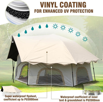 Chihee Pop-up staande tent, campingtent, familiekabinetent met luifel, veranda, 3-persoons, outdoortent met schermruimte, grote capaciteit, waterdicht en winddicht, eenvoudige opbouw, wandelen