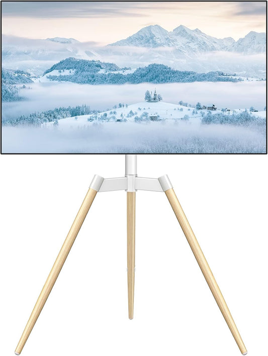 RFIVER Statief ezel tv-standaard voor 32-65 inch LED LCD OLED-scherm - Draaibaar en in hoogte verstelbaar houten tv-vloerstandaard - Max VESA 400x400mm - Max belasting 35kgs - wit