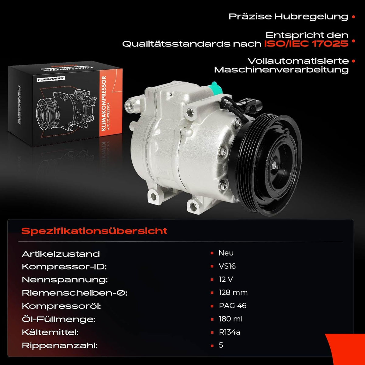 Frankberg ACP125000P Airconditioning Airconditioning Airconditioning Magnetische koppeling Compressor voor airconditioning Vervanging # ACP1250000P
