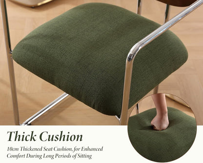 chairus Upholstered Dining Chairs Set of 2 Kitchen Accent Chairs with Rattan Backrest Modern Linen Armchair (Green) - QUORE