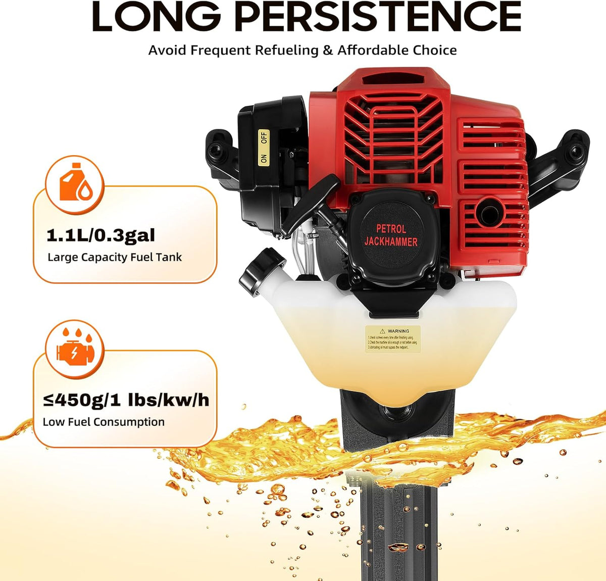 OUKANING Petrol Garden Tree Digging, 52 cc, 2 Strips, Pole Hole Digging, Petrol, 1.3 L, Tank, 1900 W, Excavator, Hand Excavator, 1500 Times/Min, Earth Drill, Tree Plant Shovel, Hand Digging Cutter - QUORE