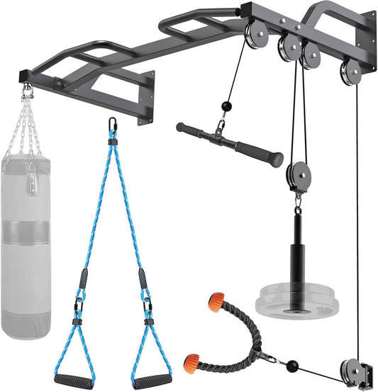 48" Wall Mounted Multifunction Cable Pulley System Gym, 48" Wall Mounted Pull Up Bar, Cable Machine LAT Pulldown Attachments, DIY Home Gym Pulley Cable Machine Attachment System, Punching Bag Hanr