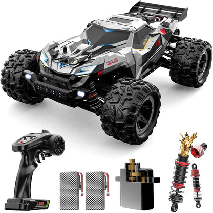 DEERC Snelle borstelloze RC-auto's voor jongens en volwassenen, 1:18 RC off-road vrachtwagen, 4 x 4 off-road race meca, 50 minuten, waterdichte op afstand bestuurde monstertruck, compatibel met